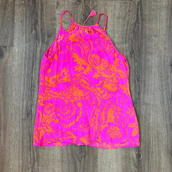 Lilly Pulitzer Pink Finn Silk Halter Pop Orange Tassel Tank Top/Cami Size XS - Picture 8 of 10